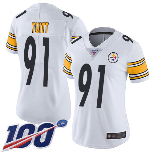 Women Pittsburgh Steelers Football 91 Limited White Stephon Tuitt Road 100th Season Vapor Untouchable Nike NFL Jersey